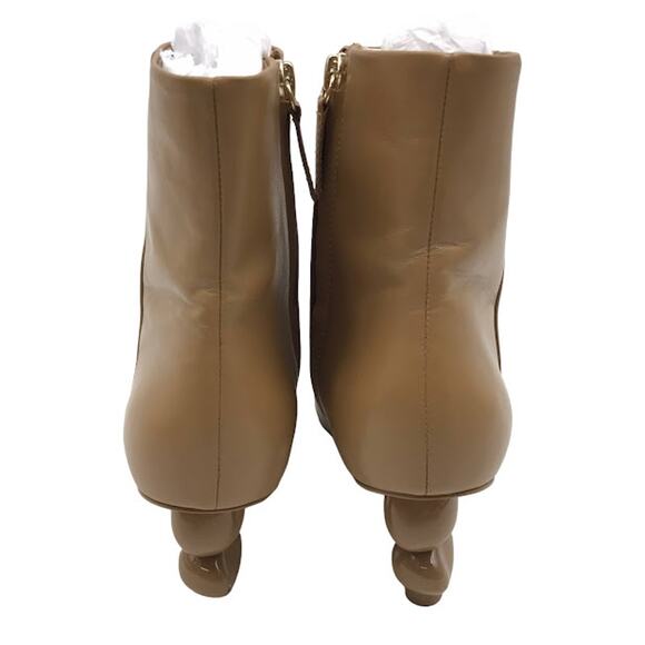 Cult Gaia Daylee Boot 6.5 Stacked Pebble Heel Leather Zipper Ankle Bootie Camel - Picture 6 of 11